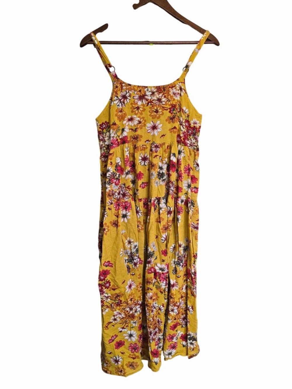 Yellow Floral 100% Cotton Spaghetti Strap Sundress Small Boho Cottage Core - Picture 6 of 8